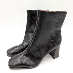 Nordstrom Rack Normandy Block Heel Bootie Women's Black Croco Size US8.5M EU39